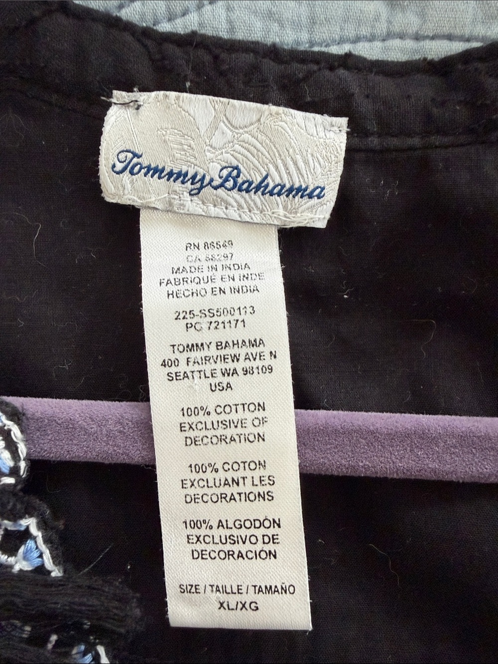 Tommy Bahama Black Coverup with Purple Trim